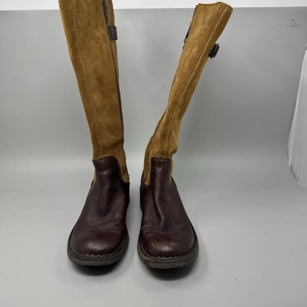 Born Equestrian Crown Boret Tan & Brown Leather/Suede Boots Women’s Size 6.5 M